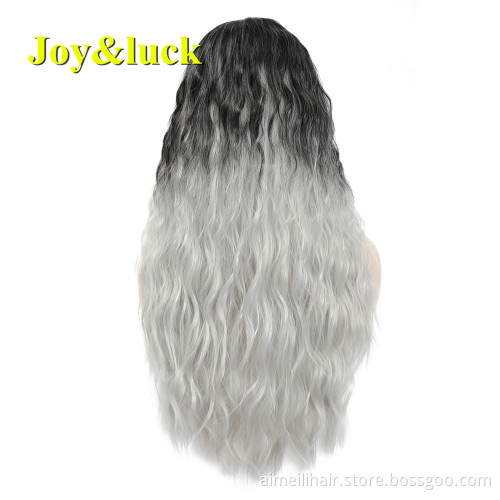 Wholesale Hair Black Ombre Grey for Women Finger Wave Dark Root Hair Wigs Daily or Party Long Water Wave Wig Synthetic Hair Wigs